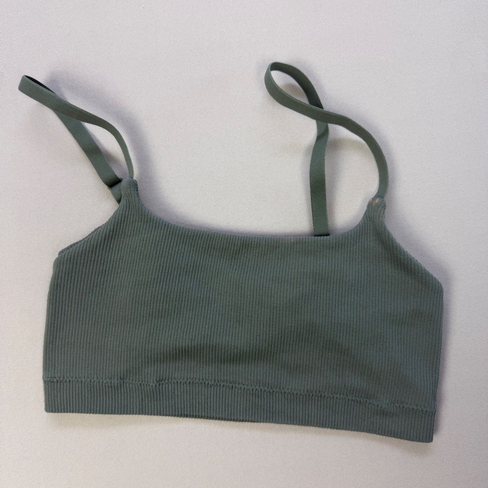 Aerie Real Good Ribbed Seamless Bralette Sage Green Adjustable Straps XS